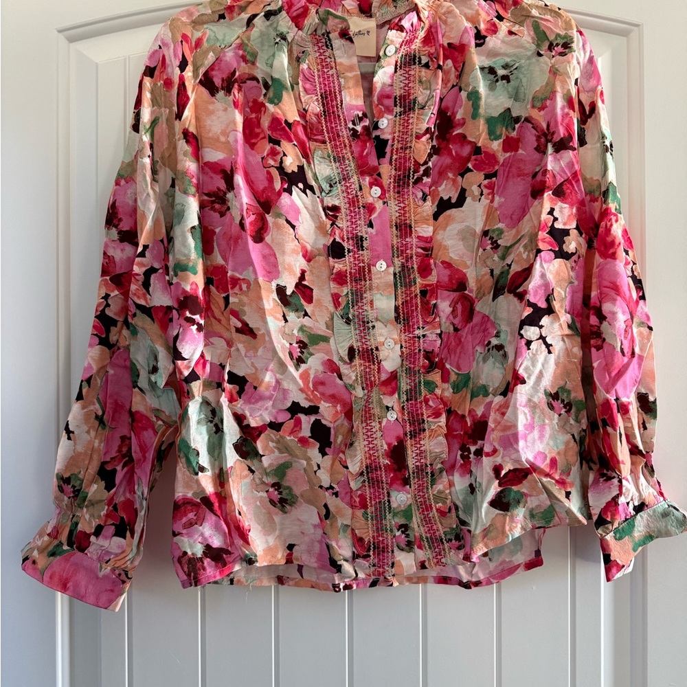 Floral Women's Blouse - Pink and Green